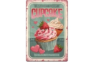 SUPERDANTPlaque Metal Vintage pour Cupcakes Desserts Pâtisserie Affiche Humoristique Plaque Murale Decorative Art Mural pour Boulangerie Maison Cafés Boulangeries Panneau Decoratif Exterieur Metal