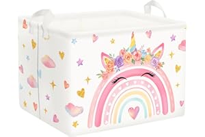 Clastyle Panier Rangement Bébé Arc-en-ciel Panier à Linge Sale Pliable Fille pour Vêtement Boite de Rangement Jouet pour Salle de Bain Chambre à Coucher,Licorne,40x30x30 cm