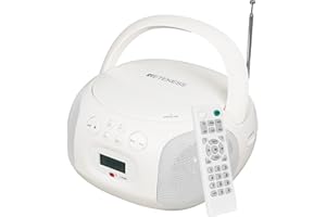 Retekess TR636 Lecteur CD Portable,Wireless,FM AM Radio,Entrée USB,Maison Audio Boombox avec Télécommande Radio, Utilisation Simple pour Personnes Agées (Blanc)