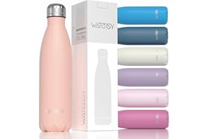WATERSY Izolowana butelka na wodę ze stali nierdzewnej, metalowa butelka próżniowa o podwójnych ściankach utrzymuje zimno przez 24 godziny i ciepło przez 12 godzin, termiczne, metalowe butelki