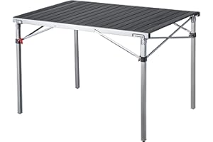KingCamp Stół kempingowy, składany stół ogrodowy, stalowa rama, aluminiowy, zwijany blat stołu (102 x 70 cm), składane stoły przenośne z torbą do przenoszenia dla 4-6 osób, stół na zewnątrz, czarny