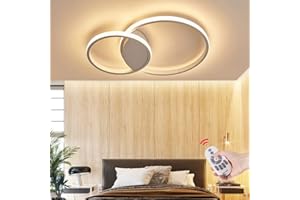 JINWELL Acryl Deckenleuchte schmiedeeiserne runde Wohnzimmerlampe LED Modern Design Deckenlampe Metall Kronleuchter für Esszimmer Küche Schlafzimmer Bad Decke Leuchten Weiß 36W Two circles