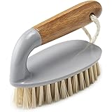 Addis Floor and Tile Scrub Brush Iron Style with Natural Bamboo Handle, Grey & Natural, Grey/Wood, 13 x 5 x 6.5 cm