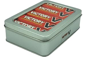 RAINBOW GIFTS INTERNATIONAL Victory V Lozenges 10 Packs of 36g Sticks - Bundled with TinTastic Silver Refillable Tin - Retro Sweets Forged for Strength - Traditional, Gluten-Free, Vegan
