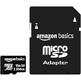 Amazon Basics - 256GB microSDXC Memory Card with Full Size Adapter, A2, U3, read speed up to 100 MB/s