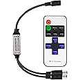 11-Key RF Mini Wireless Remote Controller for Single Color 3528 5050 LED Strip Lights, Wireless Remote Control with 2 DC Connector, RF Dimmer for 12V DC LED Ribbon, Shelf Lights