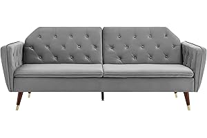 Bravich 'Victoria' 3 Triple Seater Velvet Fabric Sofa Bed-Grey. Click Clack Mechanism Sofa Bed With Gold Accent Legs. Living Room Furniture For Adult Guest Bed. Comfy Living Settee Couch Futon