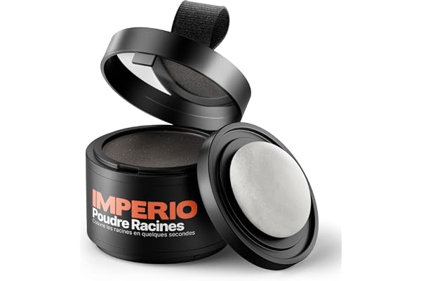 Poudre racines IMPERIO - Concealer pour cheveux pour épaissir les cheveux, pour les femmes et les hommes, make-up pour cheveux résistant à l’eau, pour masquer les racines - 4 g (châtain foncé)