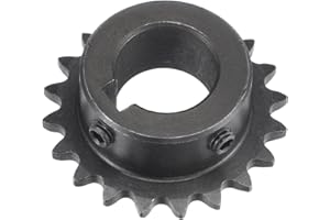 sourcing map 20 Tooth Roller Sprocket B Type, #25 Chain, Single Strand 1/4" Pitch, 18mm Bore Black Oxide C45 Carbon Steel, Keyway with Set Screws for ISO 04C