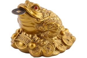 FAFEICY Złota Żaba Pieniędzy Feng Shui, Ropucha na Monetach, Dekoracja Szczęścia (6x6x5cm)