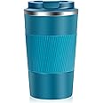 Insulated Travel Mug, 380ml Coffee Cup With Leakproof Lid, Reusable Stainless Steel Mug for Hot Cold Drinks, Portable Thermal Cup for Car Outdoor Office, Blue