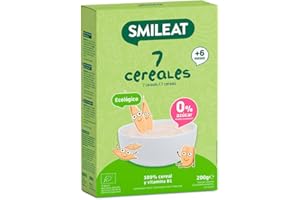 Smileat - Papilla para peques Ecológica de 7 Cereales - Sin Azúcar Añadido y Sin Aditivos - Ingredientes Vegetales - Fácil de Diluir y Preparar