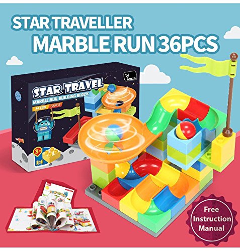 Youza 36PCS - Super cool multi-colour marble run assemble plastic slide building blocks - Toys for Children - 100% compatible with Duplo