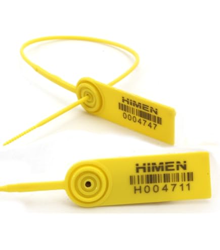50 Scellés De Sécurité Métalliques HIMEN Avec Câble - Numérotés, Code Barres, Longueur 250mm Jaune