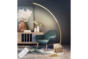AANYHOH Lámpara de Pie Salon Moderna LED, 25W Regulable Lámpara de Pie Arco con Mando a Distancia, Lampara Pie Lectura para Salas de Estar, Dormitorios, Oficina, Dorado, 170cm