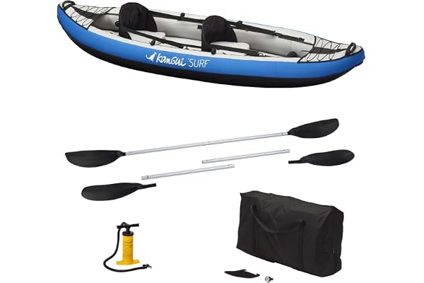 Kangui Canoë Kayak Gonflable Bleu 1 à 2 Places + pagaie + Sac Transport + Pompe Double Action+ kit de réparation