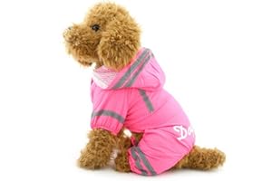 SELMAI Waterproof Raincoat Pet Rainwear Clothes for Small Dogs Hooded Mesh Lined Soft Lightweight Puppy Rain Poncho Jacket Jumpsuit with Strip Pink M
