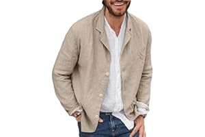 BBTRE Blazer décontracté en coton et lin pour homme à trois boutons de couleur unie