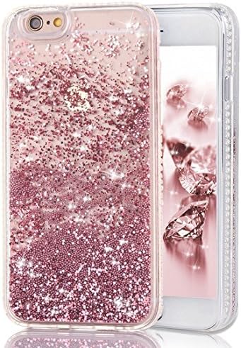 iPhone 6 Plus Case, iPhone 6S Plus Case ,SENCEE Fashion Creative Design Flowing Liquid Floating Bling Glitter Sparkle with Rhinestone Diamond [TPU+PC] for iPhone 6 Plus iPhone 6S Plus (Pink Bead)