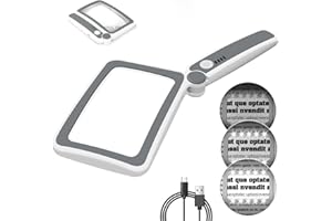 NZQXJXZ Lupe mit Licht, 4X Leselupe mit Licht für Senioren Groß, Lupenbrille mit 10 Ultra-hell und Dimmbare LED Leuchten, Handleselupe zum Einklappen, Ideal zum Lesen, Bücher, Arbeit, Sehschwäche