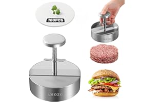 AMOZO Burgerpresse mit 100 Blatt Backpapier, Edelstahl Grill Burger Smasher Hamburger Patty Maker，Pattie Maker Shaper, Antihaft Patty Presse Für Burgerliebhaber Partys Abendessen BBQ (5.5 Inch)