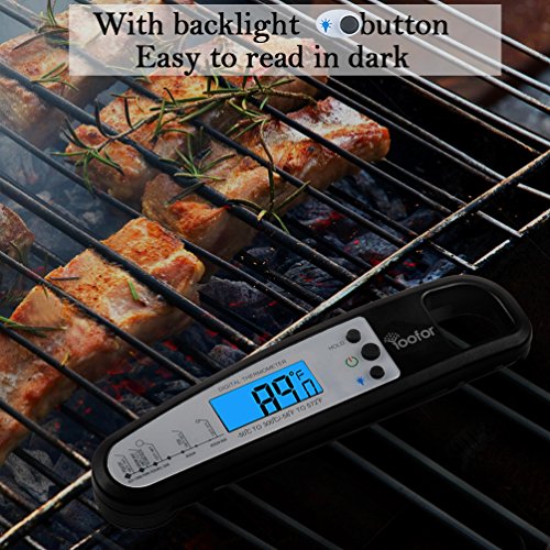 Yoofor Digitales Faltbares Lebensmittelthermometer, Direktes Ablesen mit Extralanger Messsonde zum Grille/BBQ, für Fleisch, Kuchen, Milch und Badewasser, Neueste 2016er Version mit Nachtsicht und Magneten zum Aufhängen - 2