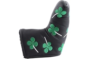 ‎NIKOU Nikou Putter Cover Golf Headcover Vierblättriges Kleeblatt Blade Cover, PU Four Leaf Putterkopfabdeckungen Zubehör für Golf Aktivität (Schwarz)