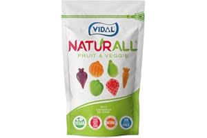 Vidal Golosinas. Naturall Fruit & Veggie. Caramelo de Goma Vegano sin colorantes artificiales y con aromas naturales. Sabores de frutas y verduras. Doypack 180 g.