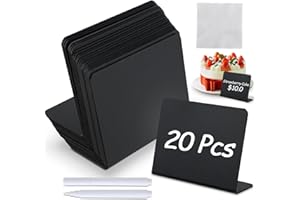 HISDRICUS Ardoise - mini ardoise 100 x 75 mm - marque-place et porte-nom de table - 20 ardoises effaçables avec 2 feutres et 1 chiffon de nettoyage - tableau noir en L pour mariage, fête, restauration et buffet