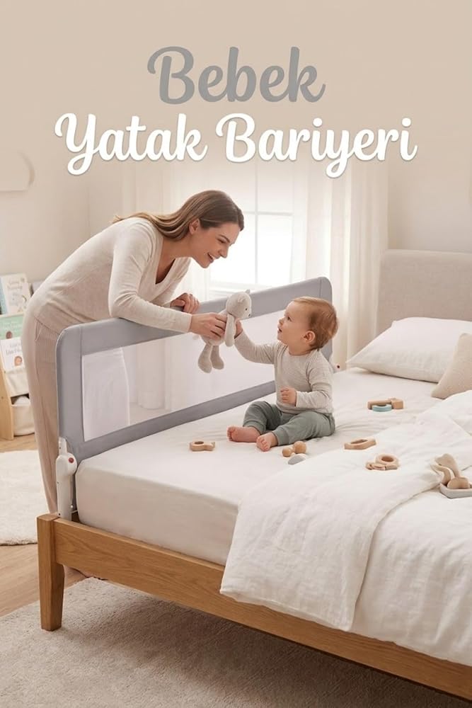 180x65 180 Derece Katlanabilir Bebek Yatak Bariyeri Güvenlik Korkuluğu (Gri)