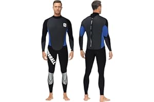 Summshall Kombinezon męski, 3 mm neoprenowe kombinezony na całej długości, ultra rozciągliwe kombinezony mokre dla mężczyzn, zamek błyskawiczny, termiczny, utrzymuje ciepło, długie rękawy, kombinezon
