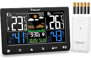 Geevon Weather Station Wireless with Outdoor Sensor, Digital Indoor Outdoor Thermometer Hygrometer with Weather Forecast, Alarm, Max/Min Record (268 VA with MSF Batterires)