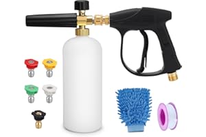 Geichan 1/4" Quick Release Pressure Washer Snow Foam Cannon Lance Gun,1L High Pressure Washer Soap Dispenser Bottle with Foam Lance Gun and 5 Color Nozzles for Garden Cleaning,Car Washing