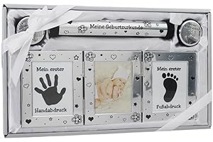 dszapaci Babyset mit Bilderrahmen Handabdruck Fußabdruck und 2 Döschen für die ersten Haare und Milchzähne