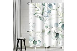 Uiiooazy Cortina de Ducha Eucalipto, Cortina de Ducha Hojas Verde Planta Motivo Cortina para Baño Anti Moho Impermeable Tela de Poliéster Lavado Cortina de Ducha para Bañera con 12 Ganchos 180x200cm