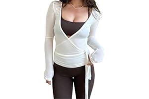 LYSINK Women Cross Wrap Tie Tops Long/Short Sleeve Deep V Neck Solid Color Slim Fit T-Shirts Yoga Pilates Ballet Workout Tops