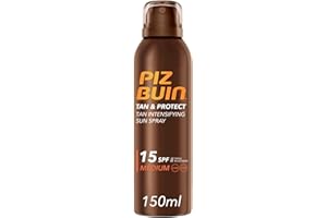 PIZ BUIN Tan & Protect Spray Solare Intensificatore dell'Abbronzatura SPF 15, Crema solare spray abbronzante corpo con Illumitone, Protezione solare spray SPF15 con filtro solare UVA/UVB, 150 ml