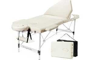 ‎VESGANTTI Vesgantti 3 Zonen Verstellbare Massageliege Massagestuhl Holz Kosmetikliegen Mobile Massagetisch klappbar höhenverstellbar Therapieliege tragbar (Beige-Aluminium, ONE Size)