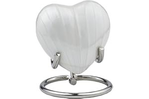 Royal Rapture Love Urn for Ashes Funeral Memorial Cremation Keepsake Heart & Stand (White.Pearl, 3")