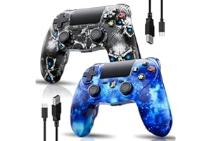 MUZELI Mando para PS4 Inalámbrico Controlador de 2 Paquetes Multiplataforma compatible con PS4/Pro/Slim/PC/iOS/Android/MacOS con Doble Vibración/Conector de Audio de 3,5 mm/Panel Táctil Sensible(Azul&Cráneo)