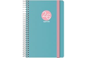 Dohe - Agenda 2026 - Semana Vista, Tamaño Bolsillo (8,5x13 cm), Tapa Flexible de Plástico, Cierre de Espiral y Goma Elástica, 12 Meses Enero a Diciembre, Planificador Anual en Español - Memphis Verde