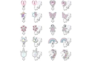 Lucktao 10 Paar Ohrclips Kinder Mädchen Clip on Ohrringe,Ohrclips Mädchen Hypoallergene Clip Ohrringe,Ohne Ohrloch Herz Stern Blumen Regenbogen Schildkröten,Ohne Ohrlöcher Schmuck für Kinder