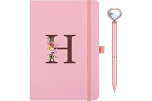 SINEKONG Taccuino Appunti di Viaggio in Pelle PU con Penna Diamante Cuore Rosa Quaderno Scrittura A5 iniziale Diario quaderni per donne ragazza Compleanno Pasqua Festa Della Mamma Regalo per Amica Studenti(H)