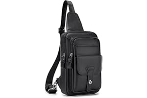 SPAHER Homme Sac de Poitrine Cuir Véritable Sacoche Homme Bandouliere Sac business Sac de loisir Sac a dos cuir pochette epaule homme Travers Pochette des Sports Affaires Voyage Marron