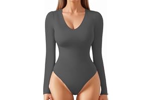 ALGALAROUND Body de manga larga con cuello en V, doble forro, de manga larga, para mujer, camiseta de manga larga, elegante, sexy, body superior