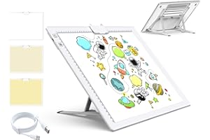 QENSPE Tavoletta Luminosa A3 Ricaricabile, Tavola da Disegno Alimentata a Batteria, 3 Modalità di Colore, Luminosità Dimmerabile a 6 Livelli, Pad Luminoso con Supporto per Artisti, Schizzi (Bianco)