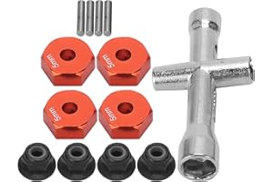 DILWE Adattatore Esagonale per Ruota RC, Adattatore Esagonale per Ruota Autocarro da 12 Mm 1/10 RC + Dado Antiscivolo + Bullone + Chiave a Croce Parte Giocattolo Modello RC(Rosso)