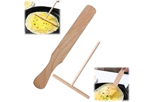 YZMRBDQC Set di 2 crepes, collettore crepes, spatola in legno di faggio, pratico utensile da cucina per crepes, galette e frittelle e cibi deliziosi (spatola in legno di faggio + distributore di pasta in