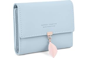 RRANCHARLTU Portefeuille Femme Porte-Monnaie Feuille Exquis Pendentif en PU Cuir, 6 emplacements pour Cartes y Compris 1 fenêtre d'identification 1 Section de Facture et 1 Poche à Fermeture éclair, Bleu Clair