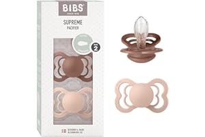 Tétine BIBS Supreme, lot de 2, silicone, tétine danoise de forme symétrique. Sans BPA. (Woodchuck/Blush, taille 2 (à partir de 6 mois))